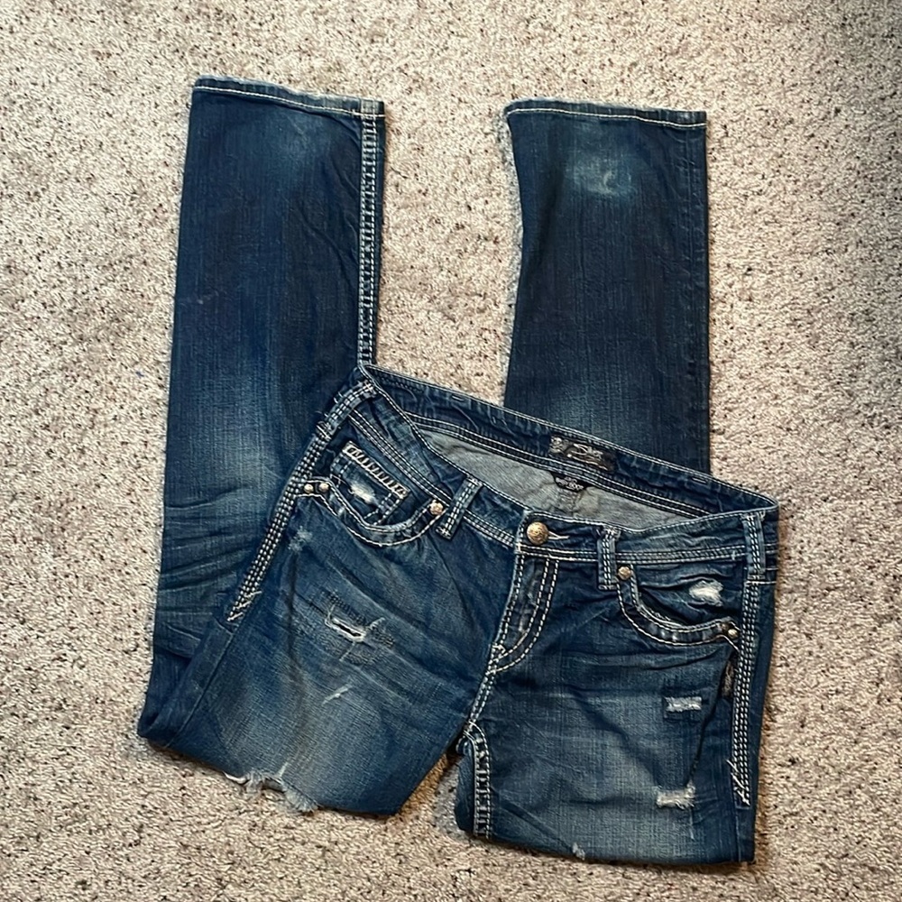 Silver Jean Dark Wash Baby Boot Ripped Jean Size W30/L31